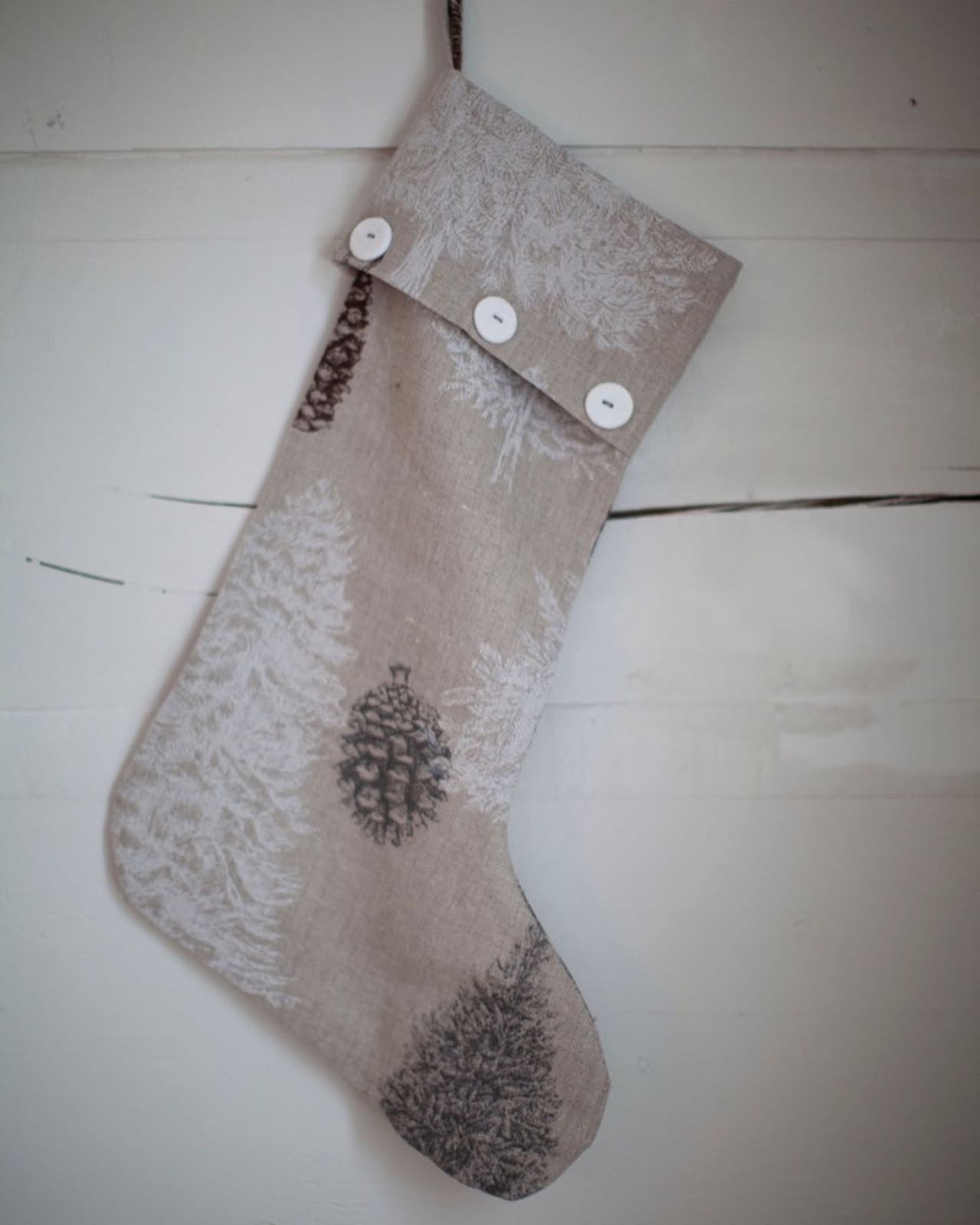 Bas de Noël - lin et intérieur coton gaufré avec bouton fine porcelaine