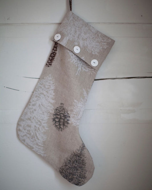 Bas de Noël - lin et intérieur coton gaufré avec bouton fine porcelaine